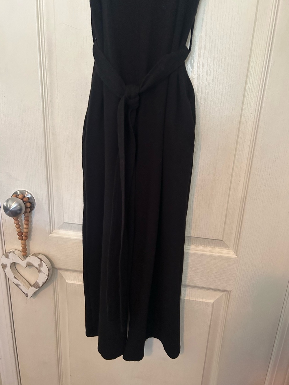 Smash + Tess Classic Black V-Neck Cropped Sleeveless Jumpsuit with Waist Tie - Picture 3 of 6
